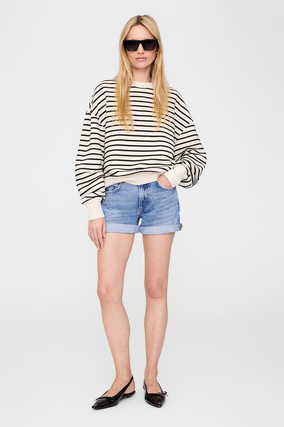 ANINE BING Dean Sweatshirt - Black Stripe French Terry