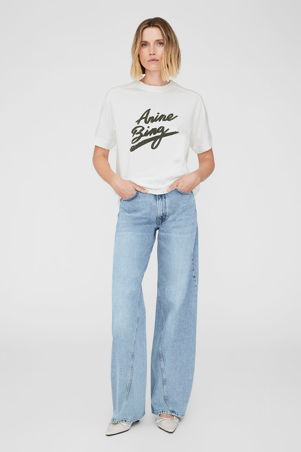 ANINE BING Jaylin Tee Signature - Ivory