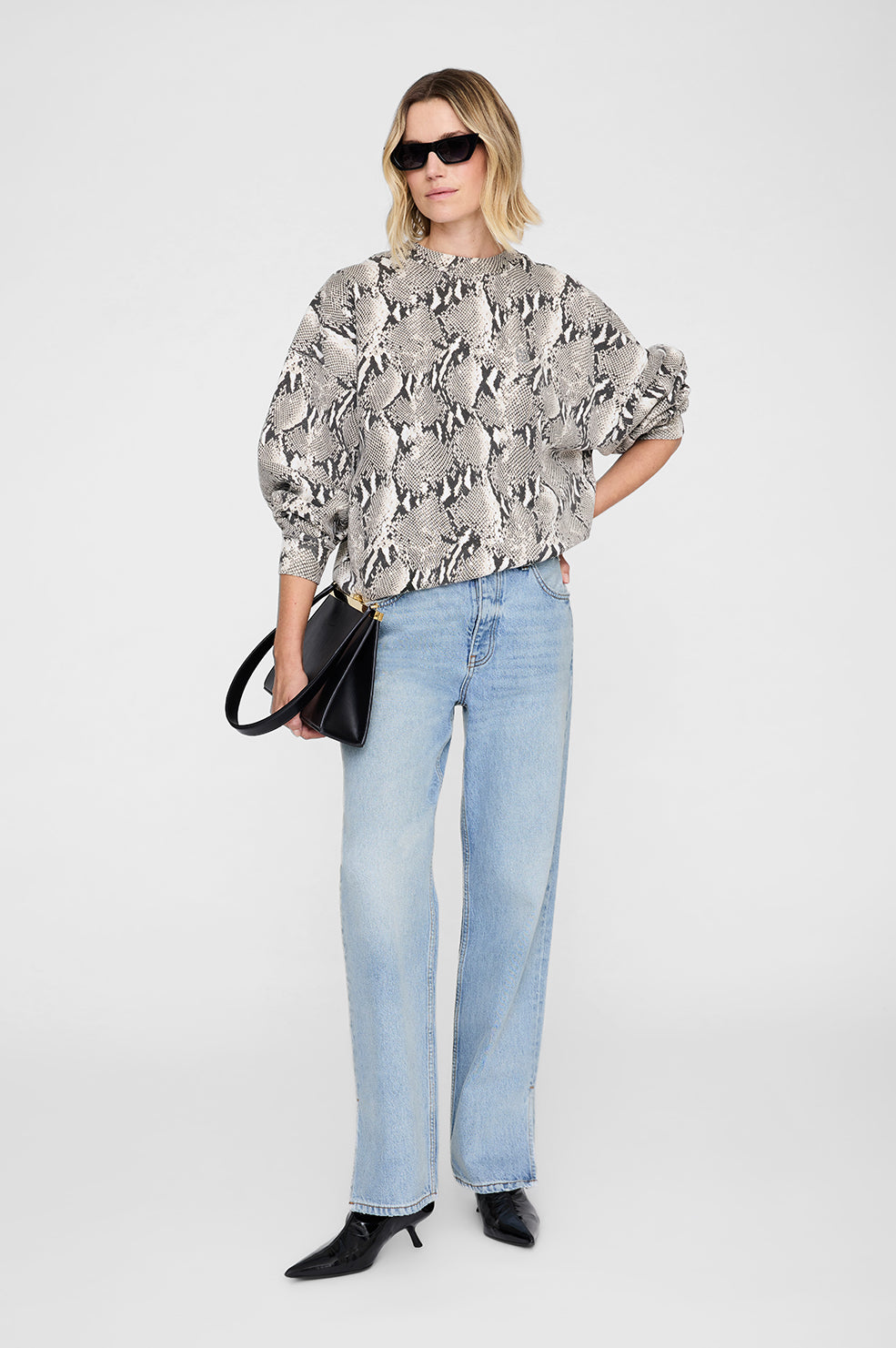 ANINE BING Miles Sweatshirt - Washed Python - on model front