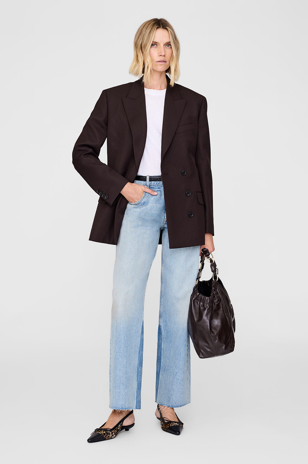 ANINE BING Aretha Blazer - Deep Brown - On Model Front