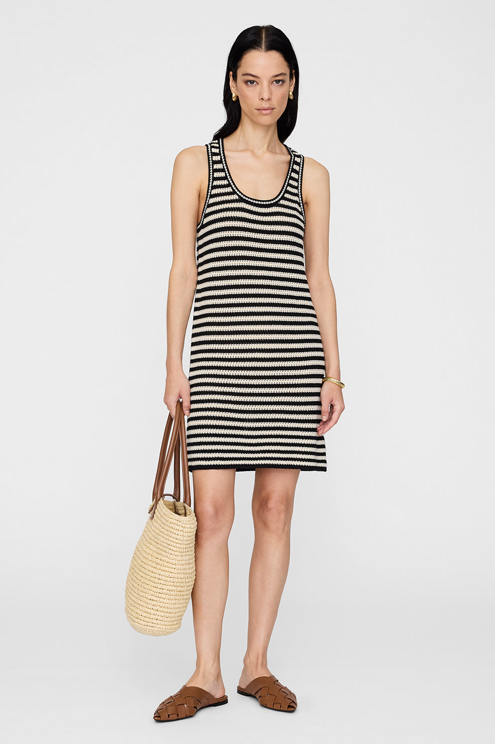 ANINE BING Arie Dress - Black And Ivory Stripe