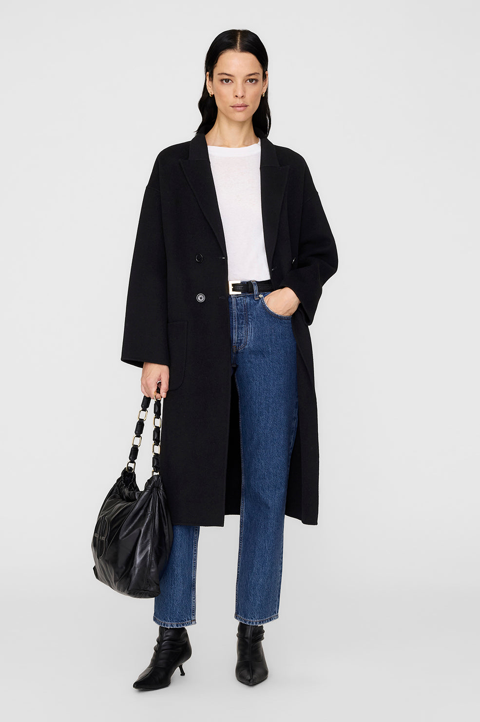 ANINE BING Dylan Coat - Black Cashmere Blend - On Model Front
