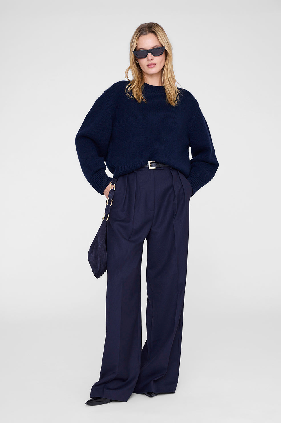 ANINE BING Lou Trouser - Midnight Blue - on model front