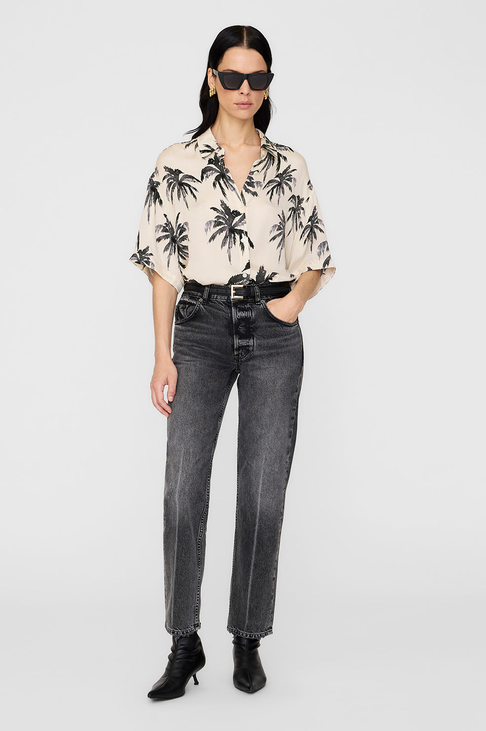 ANINE BING Tristan Shirt - Black Palm - On Model Front