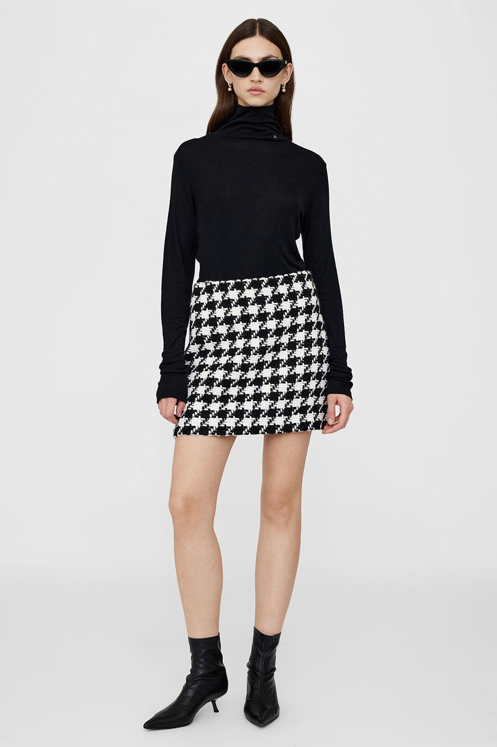 Ada Skirt - Black And White Houndstooth View 1