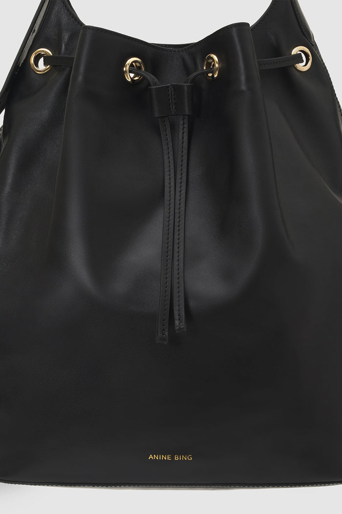 ANINE BING Alana Bucket Bag - Black - Close Up View