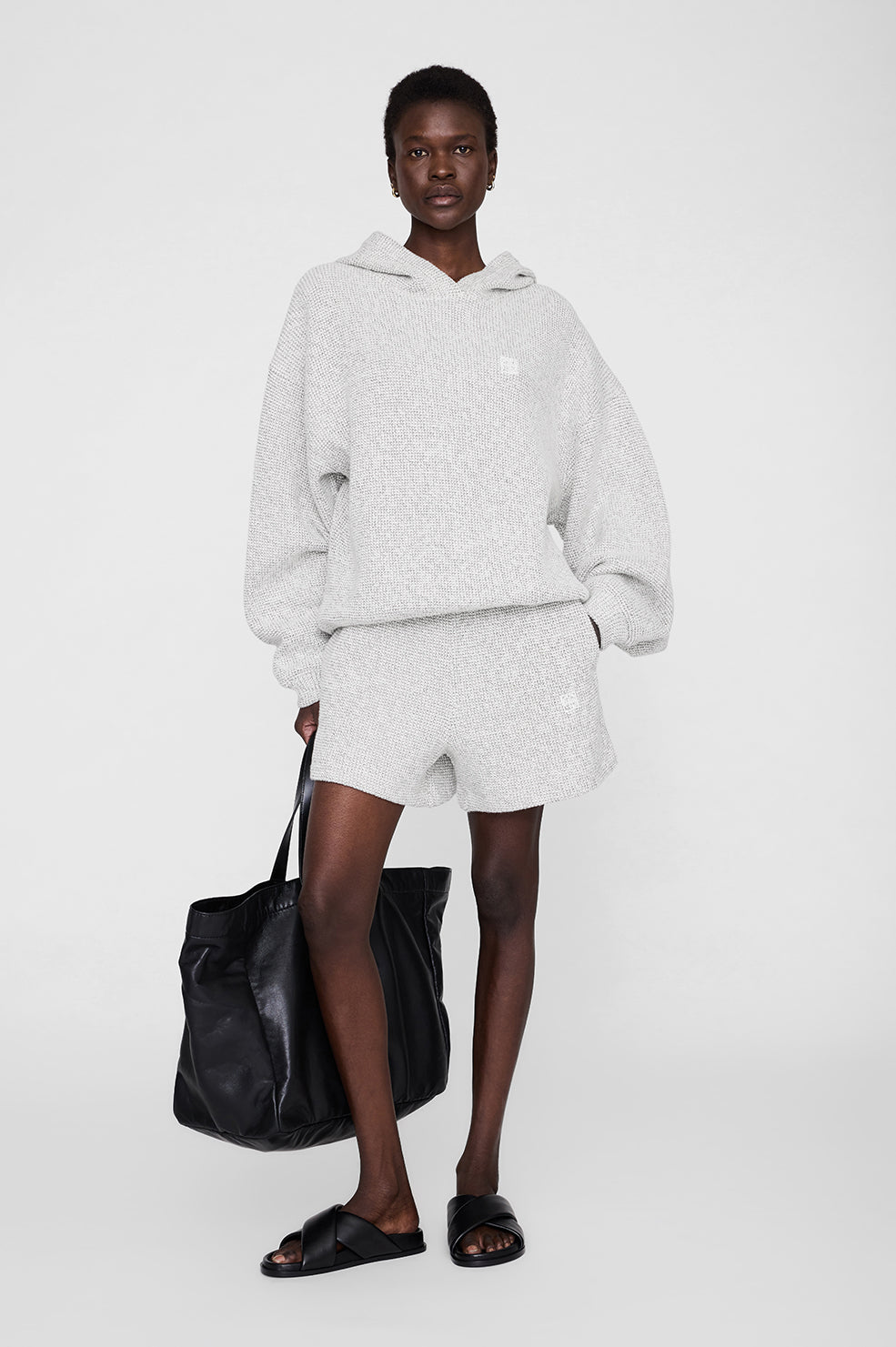 ANINE BING Alec Hoodie Framed Monogram - Ivory And Black - on model front