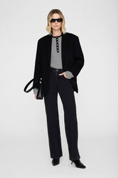 ANINE BING Alessia Long Sleeve Tee - Cream And Black Stripe - on model front second image