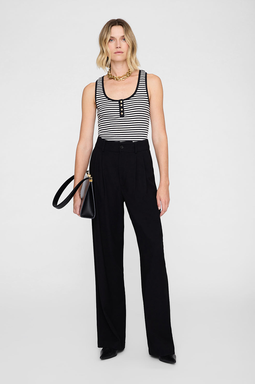 Alessia Tank - Cream And Black Stripe