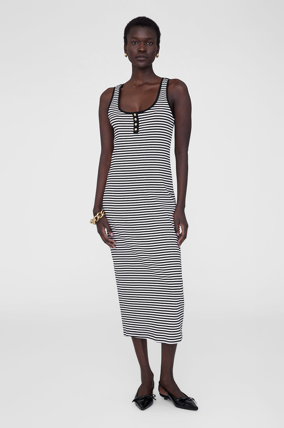 ANINE BING Alessia Tank Midi Dress - Cream And Black Stripe