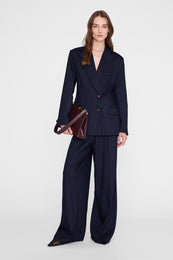 ANINE BING Aretha Blazer - Navy Pinstripe - on model front second image