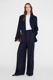ANINE BING Aretha Blazer - Navy Pinstripe - on model front