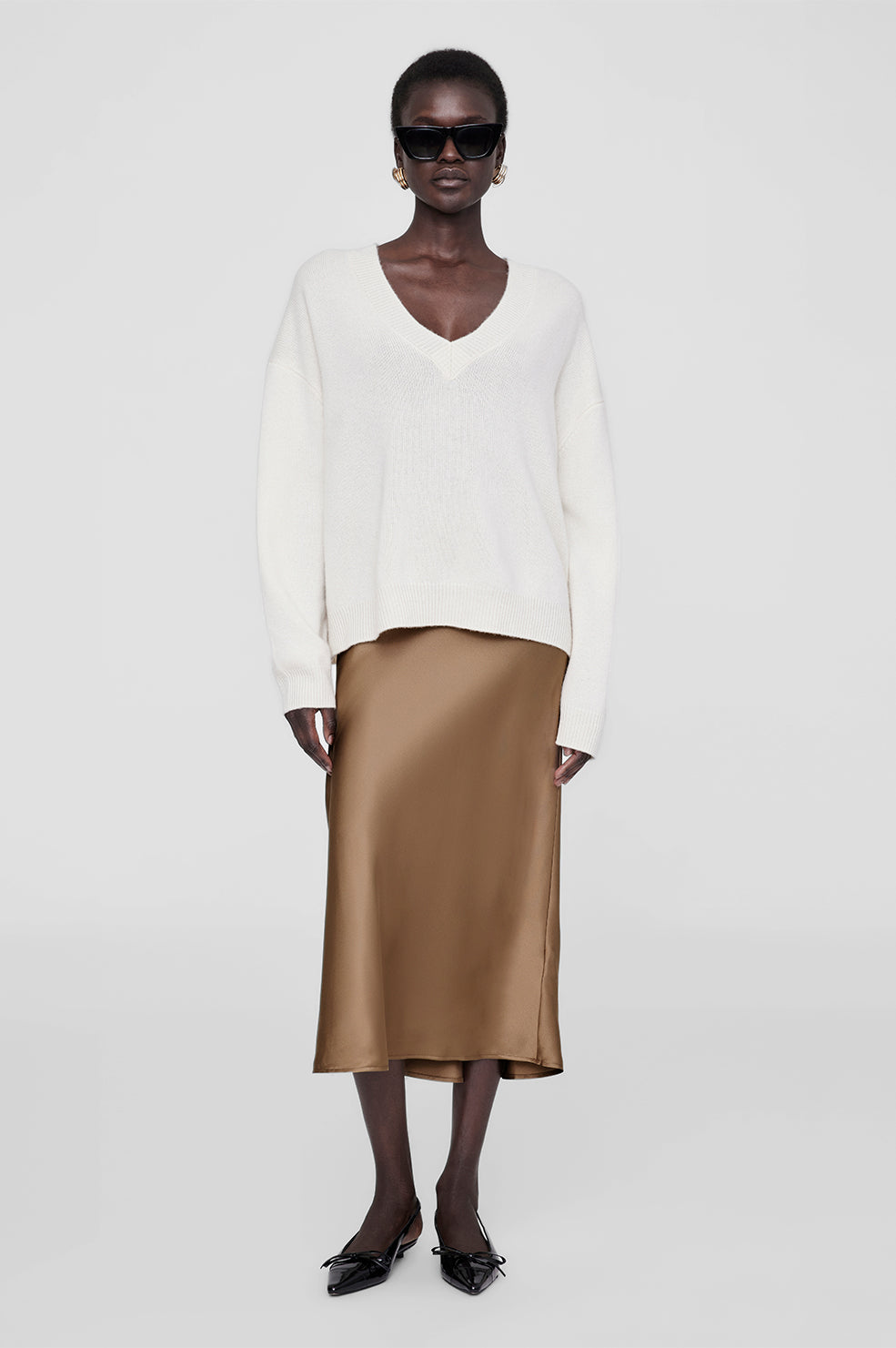 ANINE BING Bar Silk Skirt - Sepia