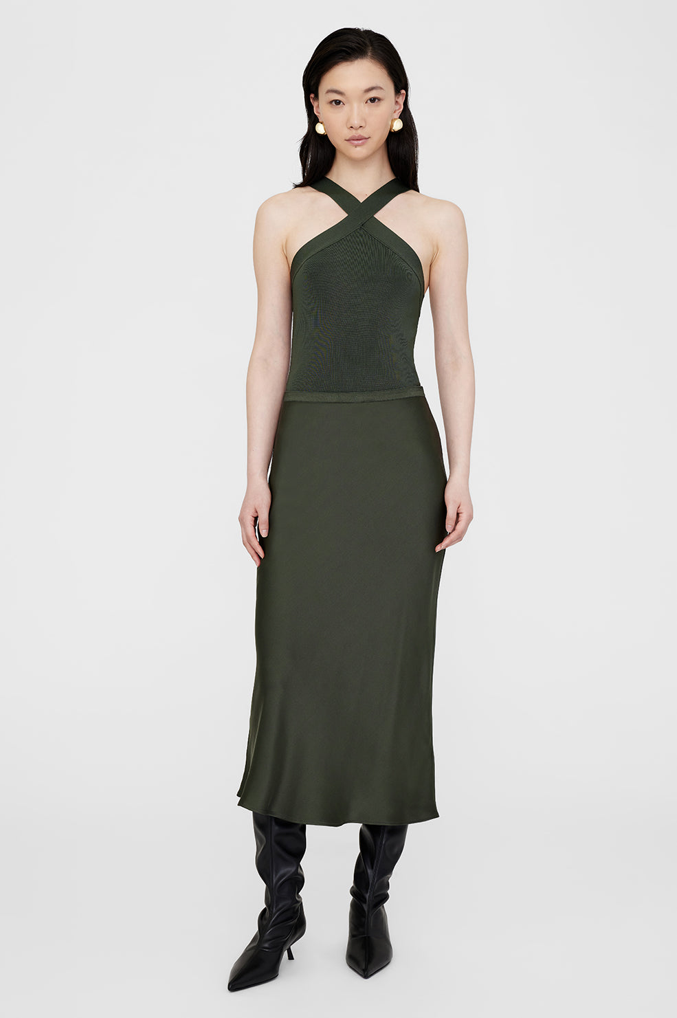 ANINE BING Bar Silk Skirt - Dark Olive