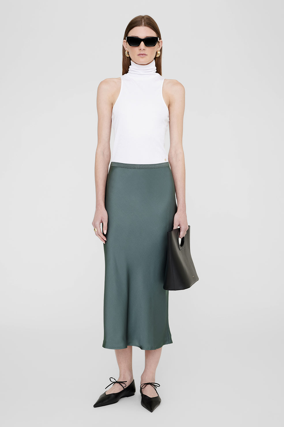 ANINE BING Bar Silk Skirt - Dark Sage