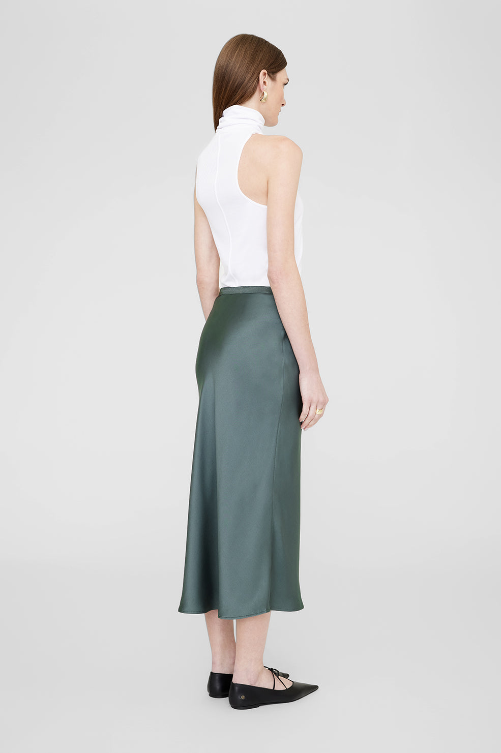 ANINE BING Bar Silk Skirt - Dark Sage