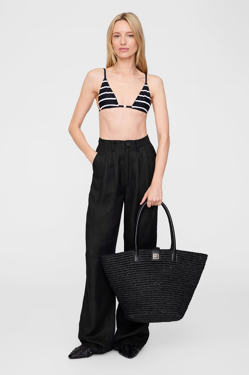 Bellamy Bikini Top - Black And White Stripe View 2