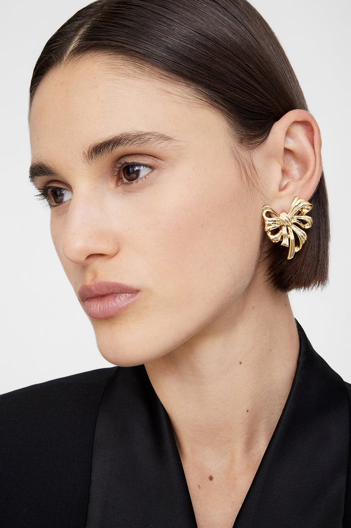 ANINE BING Bow Earrings - Gold - On Model View