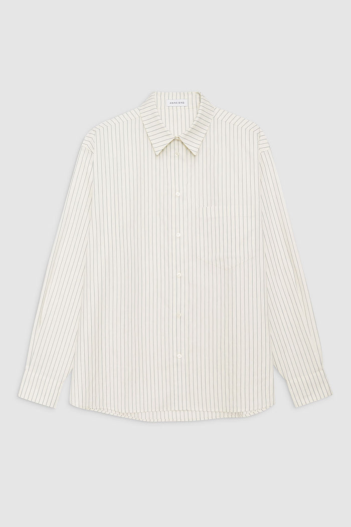 ANINE BING Braxton Shirt - Ivory And Blue Monogram Stripe