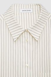 ANINE BING Braxton Shirt - Ivory And Blue Monogram Stripe