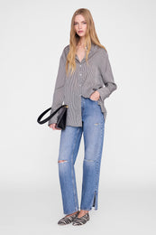 ANINE BING Bridget Shirt - White And Black Mini Stripe - on model front