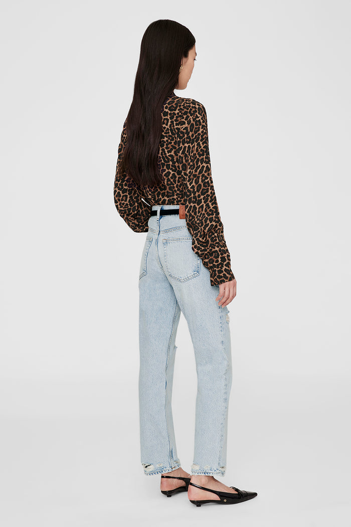 ANINE BING Bridget Shirt - Black And Brown Leopard