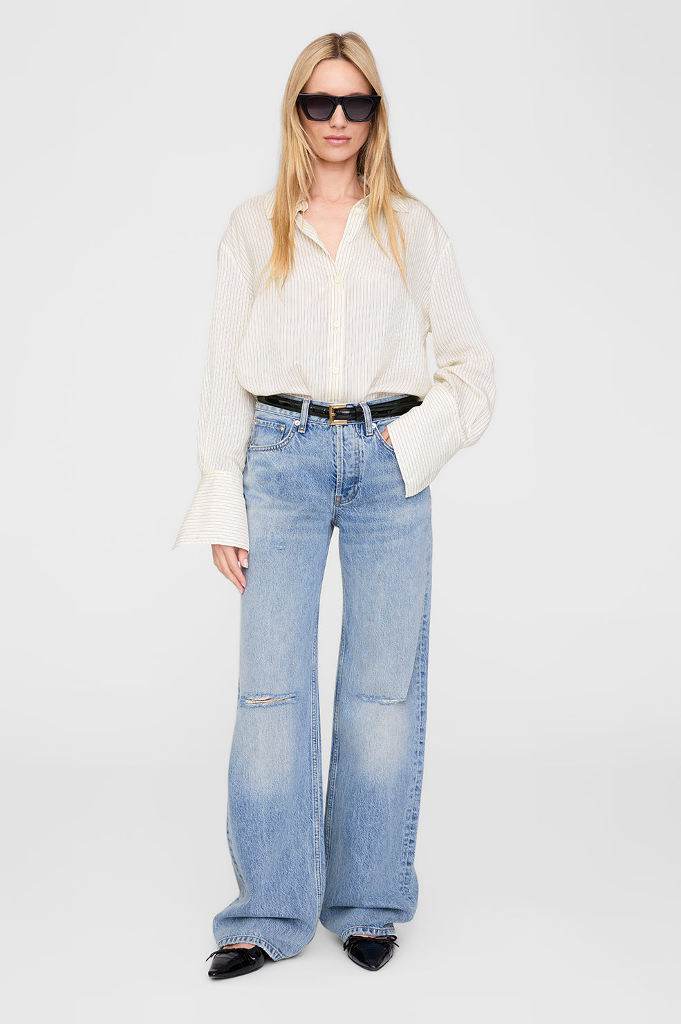 Bridget Shirt - Ivory And Black Pinstripe View 1