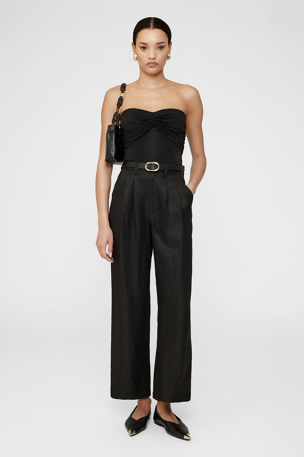 Carrie Ankle Pant - Black Linen Blend