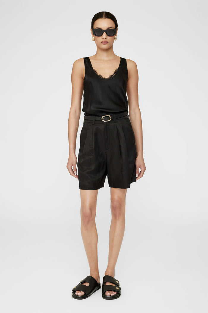 ANINE BING Carrie Short - Black Linen Blend - On Model Front