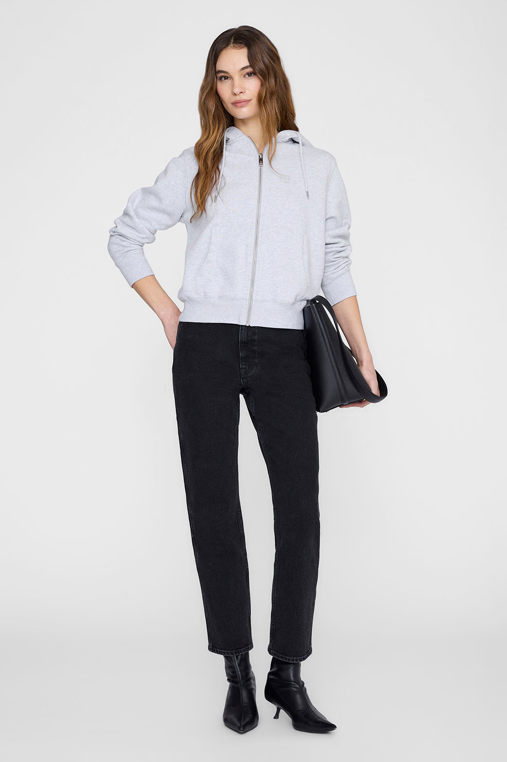 ANINE BING Casper Zip Up Bing - Grey Melange - on model front