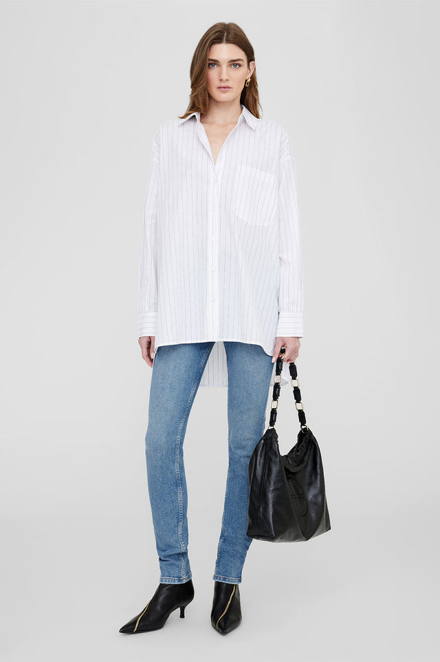 Chrissy Shirt - White And Taupe Stripe