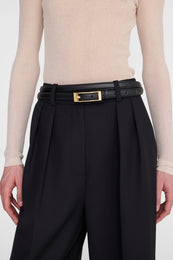 ANINE BING - Double Elly Belt Smooth Leather - Black - On model front detail view