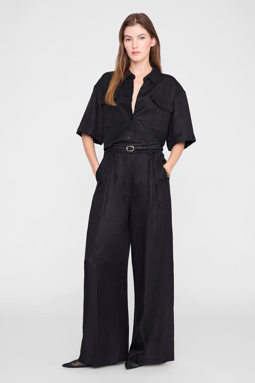 Edith Shirt - Black Linen Blend View 1