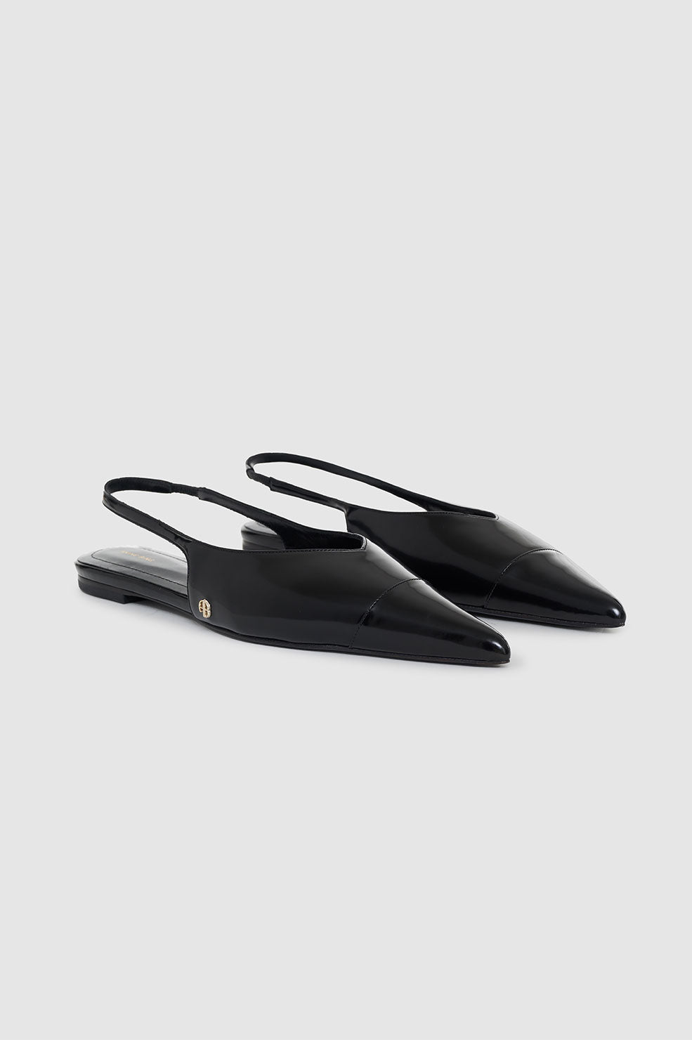 ANINE BING Elena Slingback Flats - High-Shine Black