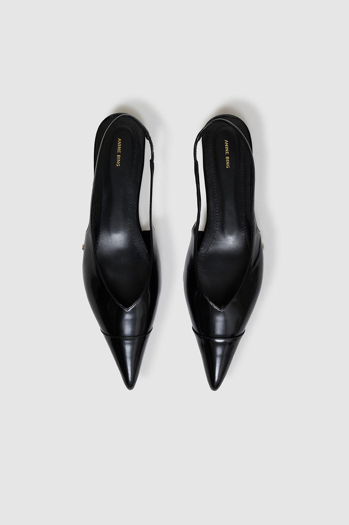 ANINE BING Elena Slingback Flats - High-Shine Black