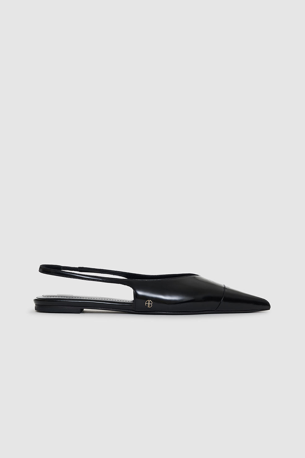 ANINE BING Elena Slingback Flats - High-Shine Black