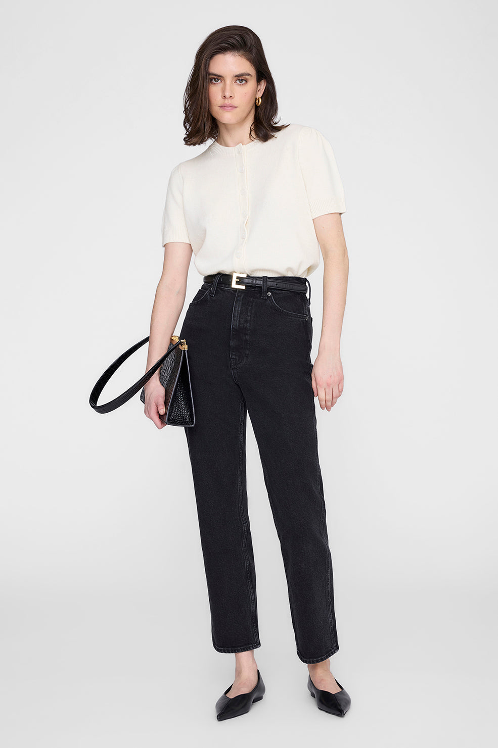 ANINE BING Gracie Cardigan - Cream - on model front