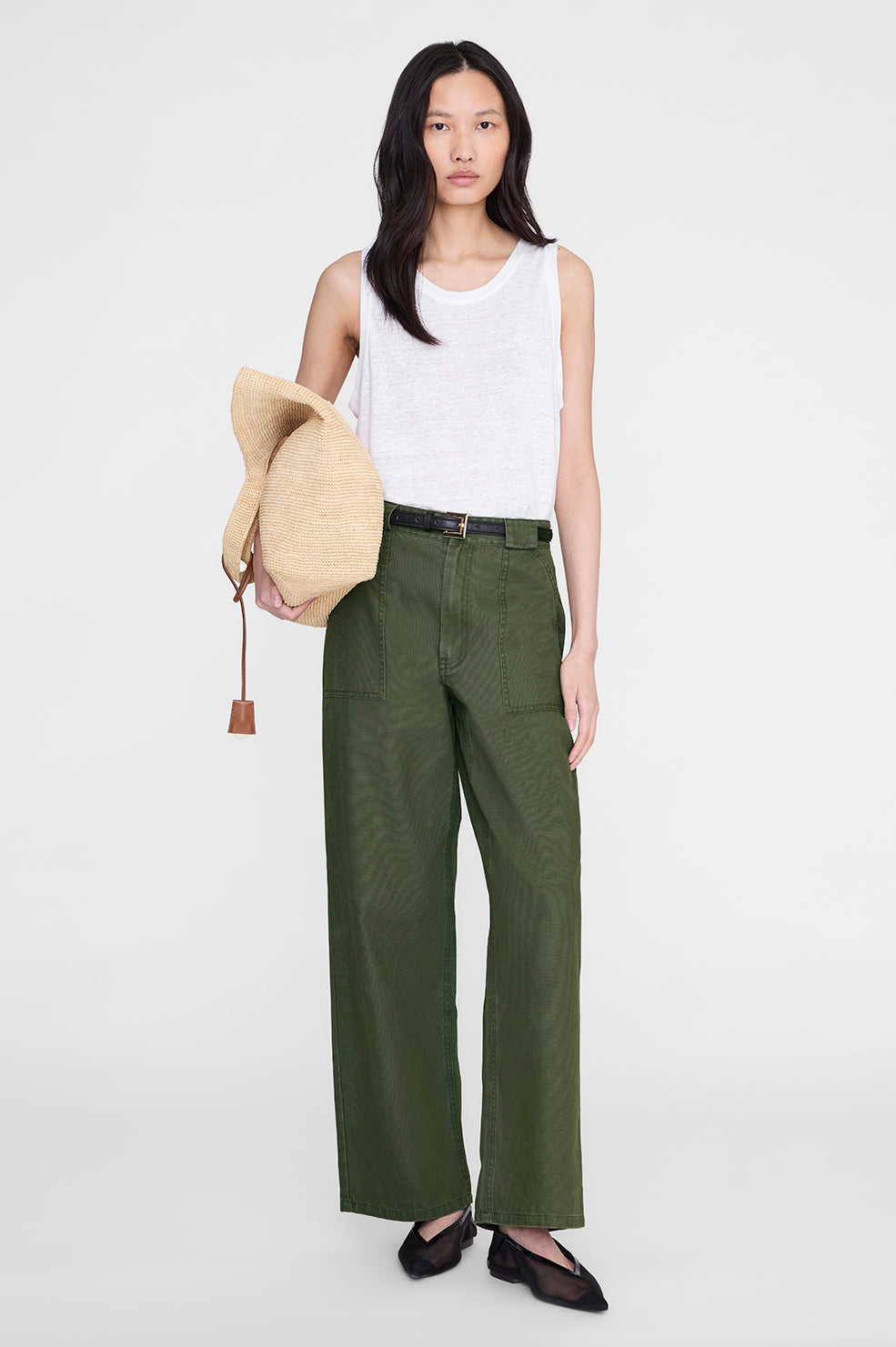ANINE BING Grayson Pant - Army Green - on model front