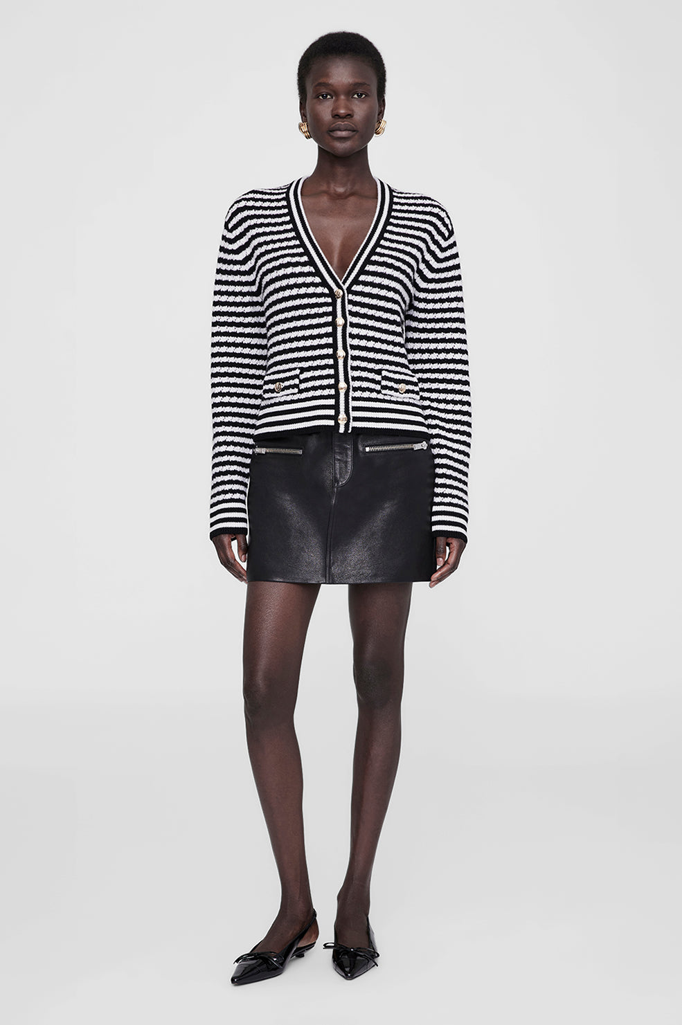 Gwen Cardigan - Black And Ivory Stripe View 1