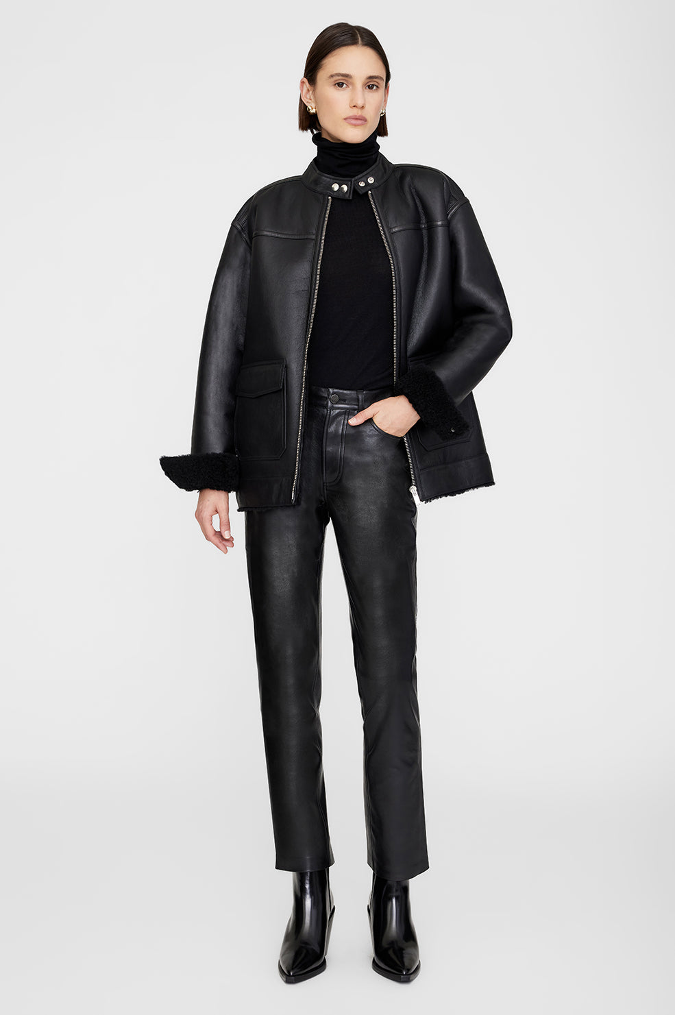 Henry Jacket - Black Leather With Shearling