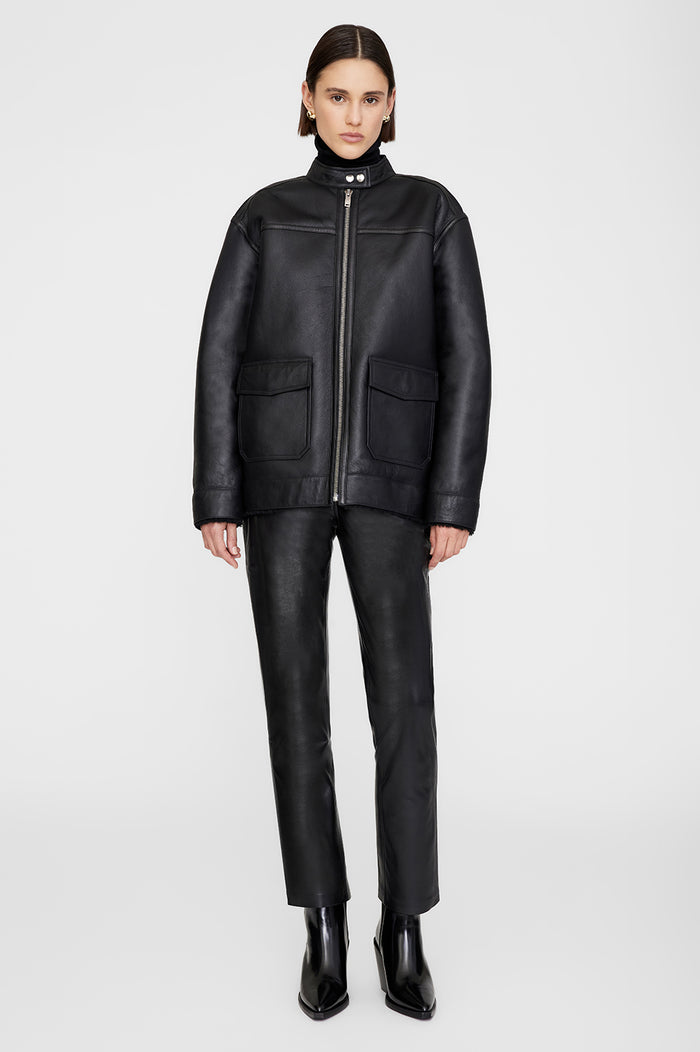 ANINE BING Henry Jacket - Black Leather With Shearling