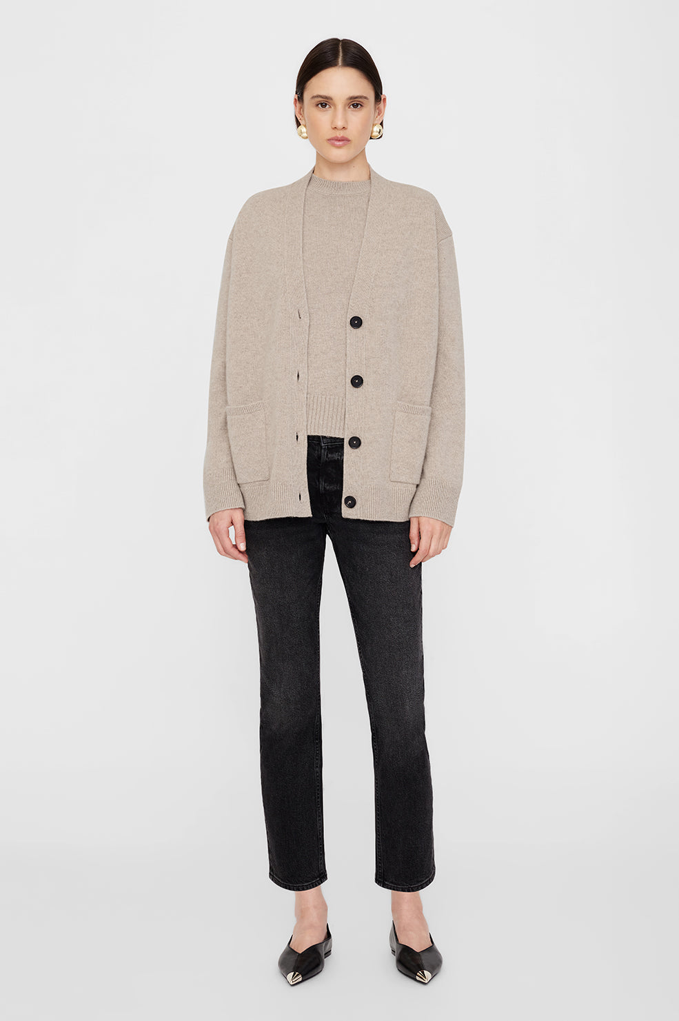 ANINE BING Jackson Cardigan - Brown Cashmere