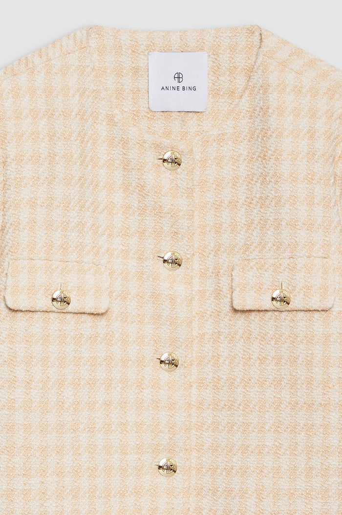 ANINE BING Janet Jacket - Cream And Peach Houndstooth