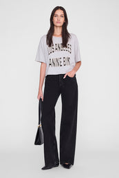 ANINE BING Johnny Cropped Tee - Grey Melange  - on model front