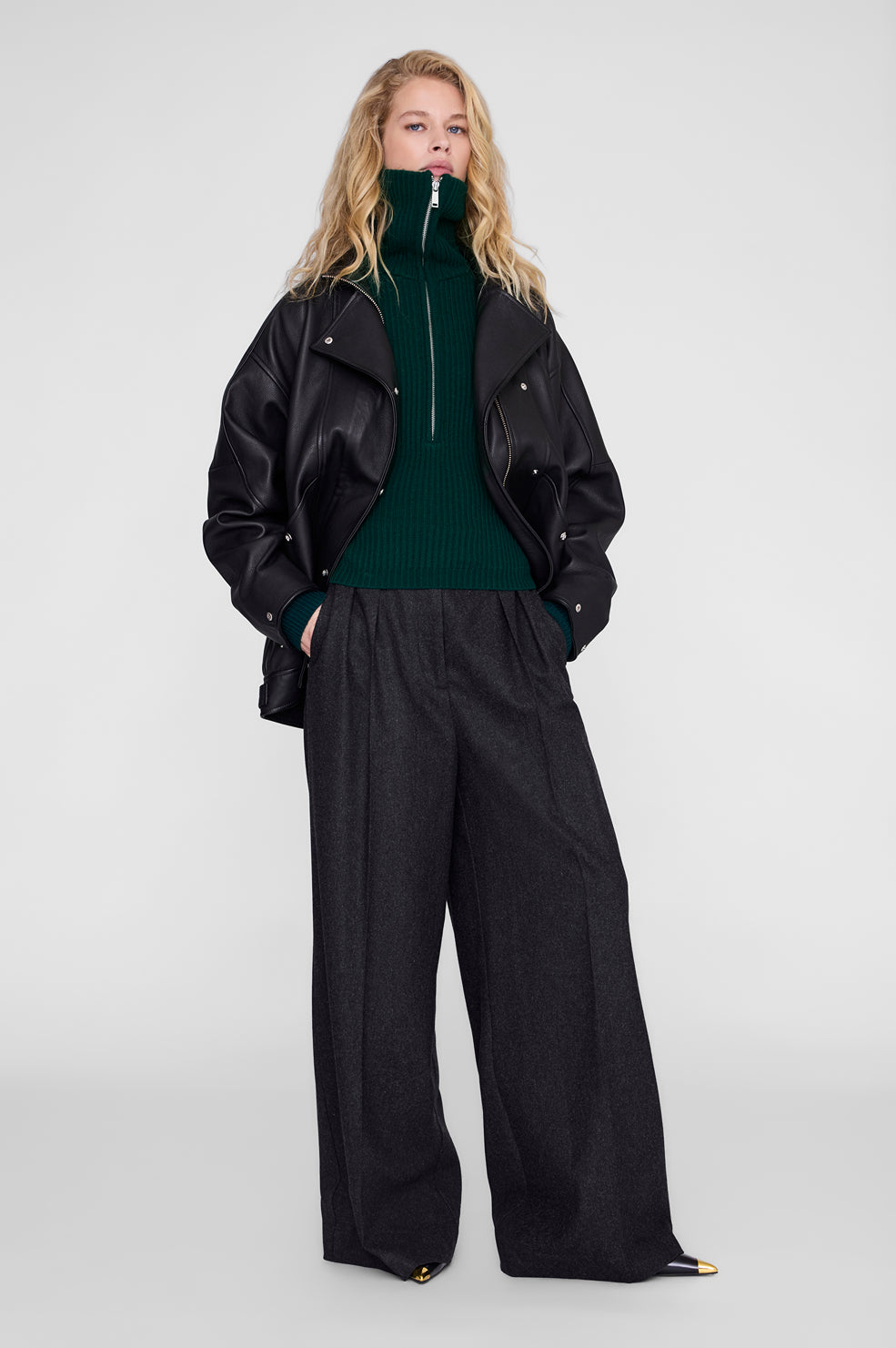 June Trucker Collar Sweater - Deep Emerald