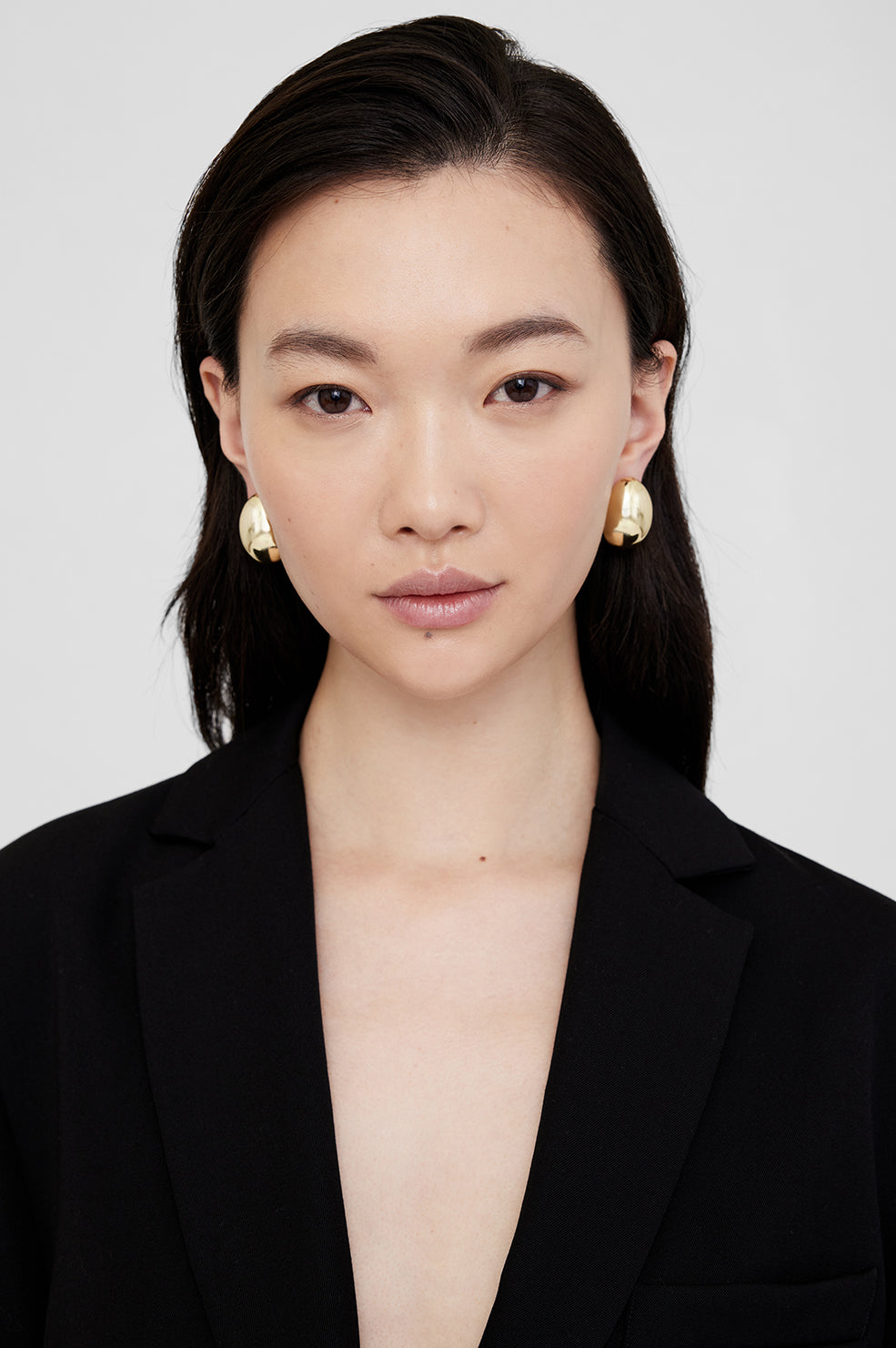 Large Oval Dome Earrings - Gold View 2