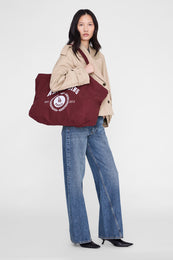 ANINE BING Leo Canvas Tote Collegiate - Fig - on model front view