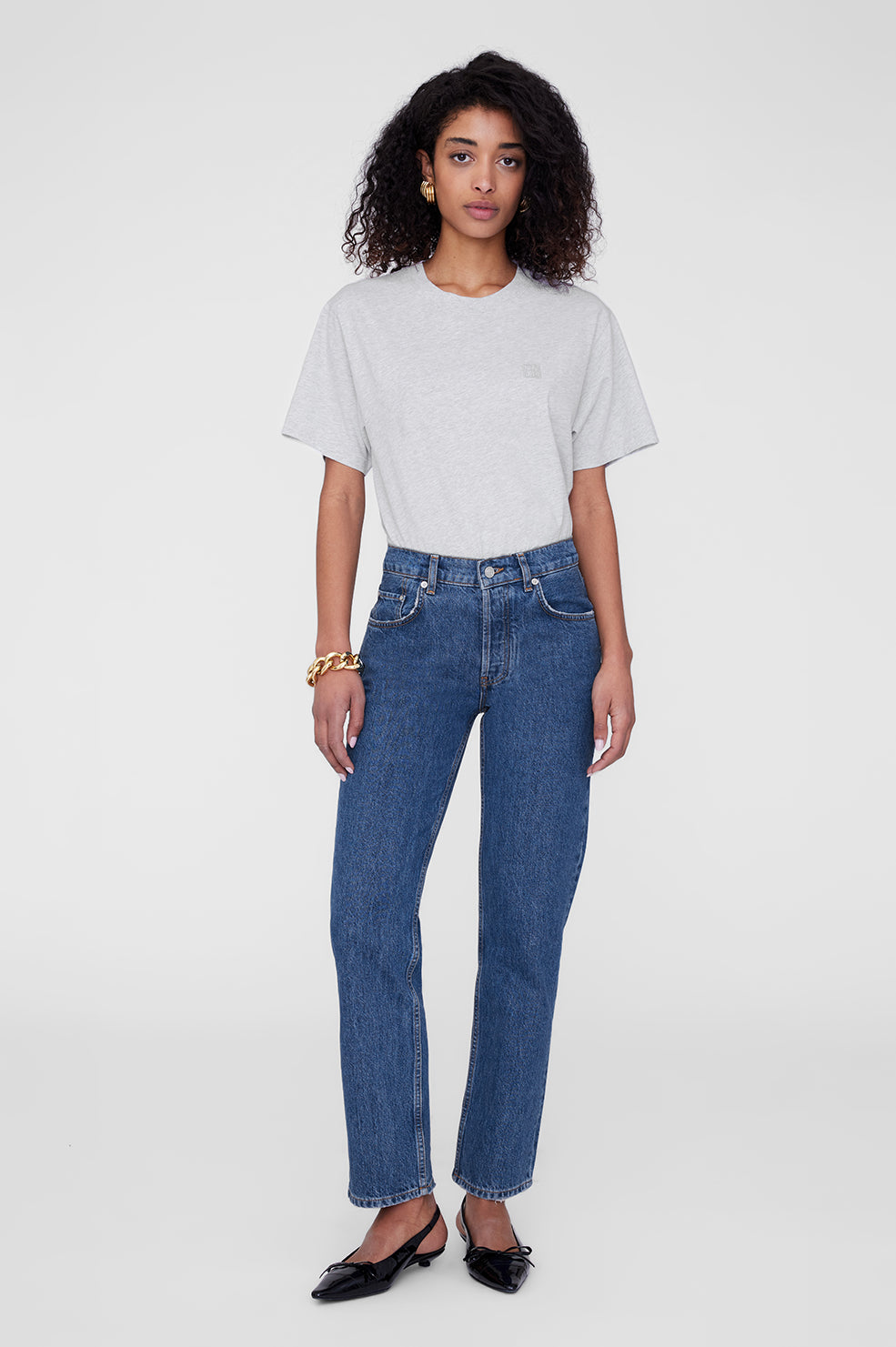 ANINE BING Lili Tee Framed Monogram - Heather Grey