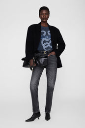 ANINE BING Lili Tee Snake - Washed Black - on model front second image