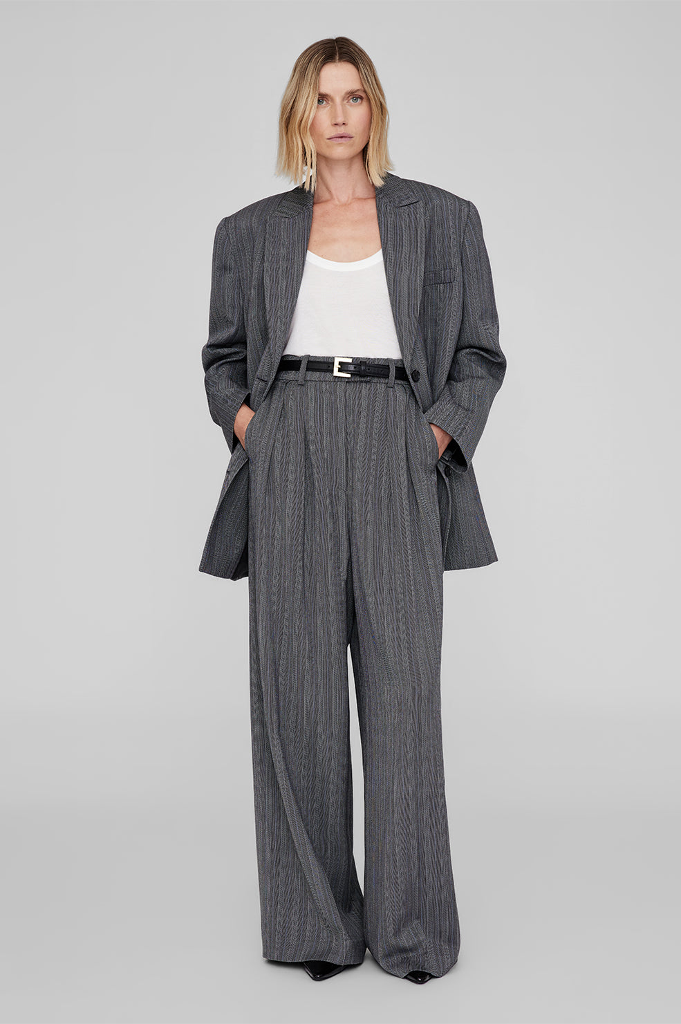 ANINE BING Lou Trouser - Black And Grey Stripe